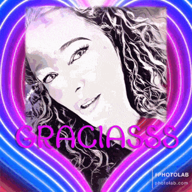 a picture of a woman with the word gracias written in pink