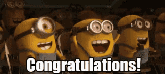 a group of minions are congratulating each other