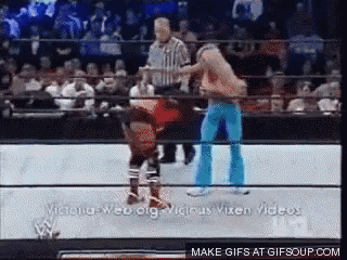 a wrestling match is being shown on a television screen with the words make gifs at gifsoup.com at the bottom