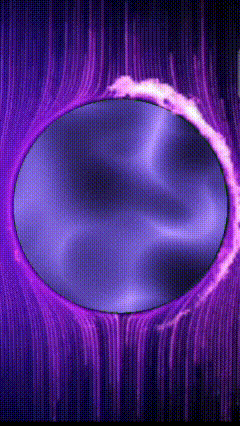 a purple circle is surrounded by purple lines on a dark background