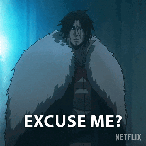 a cartoon of a man in a fur coat with the words excuse me written below him