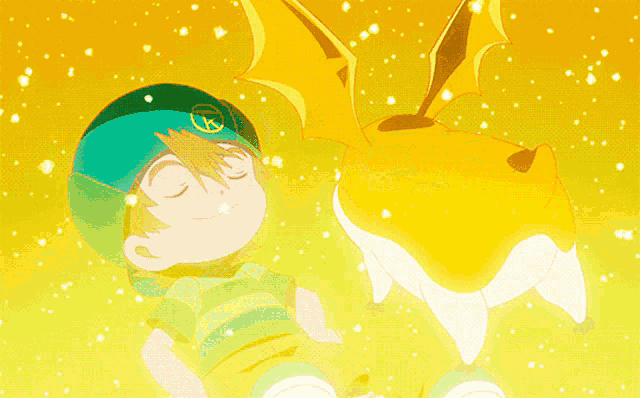 a cartoon of a boy and a fish with a x on their hat