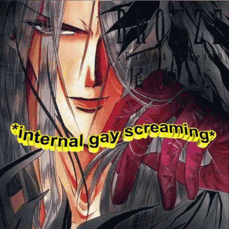 a drawing of a man with the words " internal gay screaming " on the bottom
