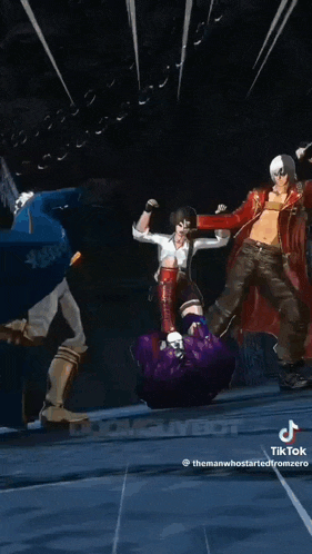 a group of people are dancing in a video game
