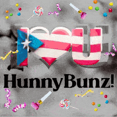 a poster that says i love hunnybunz with a heart and lollipops