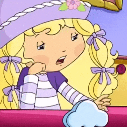 a cartoon girl with blonde hair and a purple hat