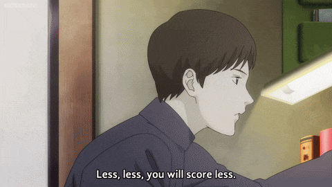 a cartoon of a man with the words less less you will score less