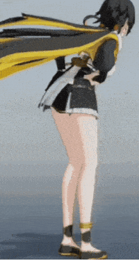 a cartoon girl with a yellow cape is standing on a gray surface .