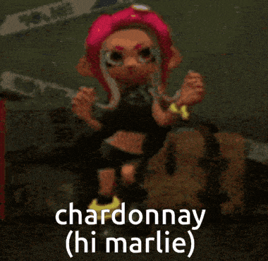 a cartoon character with the words chardonnay ( hi marlie ) below it