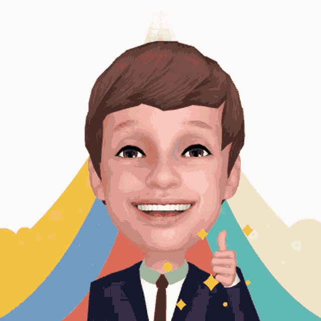 a cartoon boy in a suit and tie is giving a thumbs up