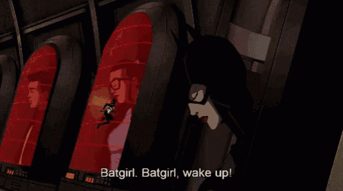 a cartoon character says batgirl batgirl wake up in a dark room