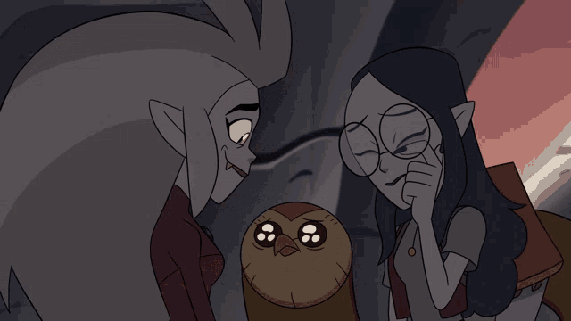 two cartoon characters are standing next to each other and one of them has glasses on
