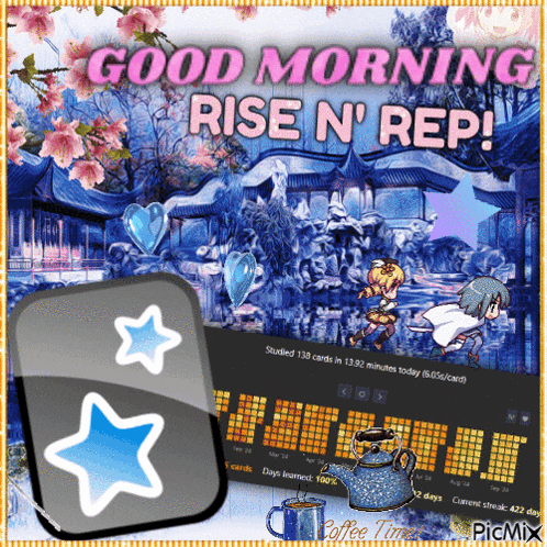 a good morning rise n ' rep greeting card with a teapot and stars