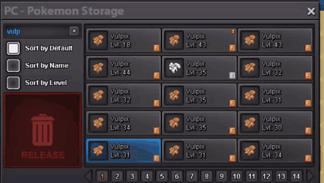 a screenshot of a computer screen showing the pokemon storage