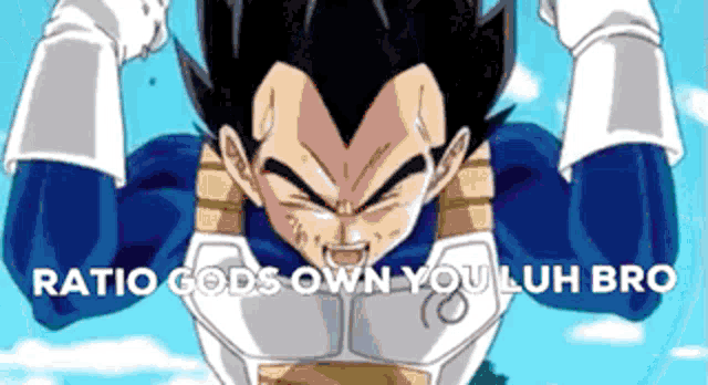a picture of vegeta from dragon ball z with the words ratio gods own you lih bro