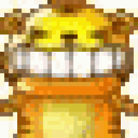 a close up of a cartoon tiger with big teeth and a yellow face .