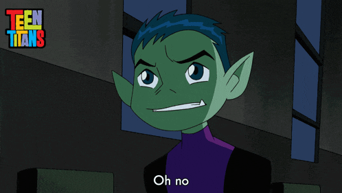 a cartoon of beast boy from teen titans with the caption oh no