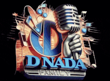 a logo for dnada family with a hand holding a microphone