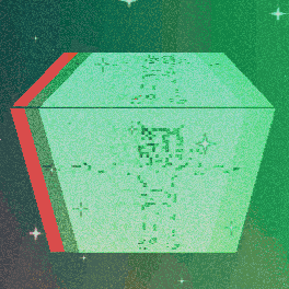 a green cube with a red triangle on the side