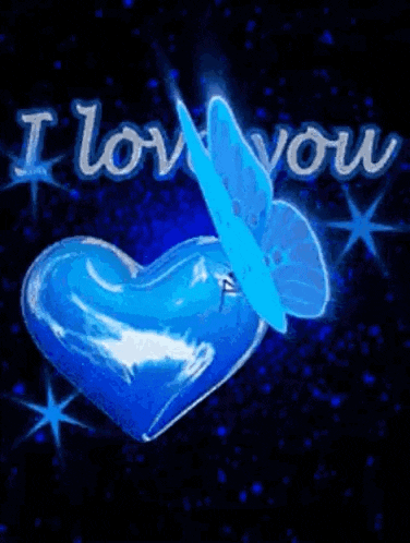 a blue heart with a butterfly on it and the words i love you