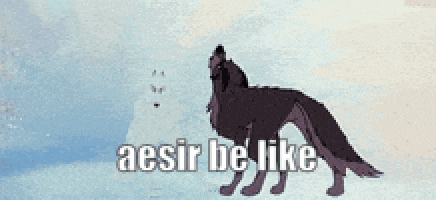 a pixel art of a wolf howling with the words aesir be like above it