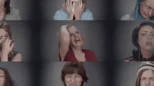a group of women are making funny faces in a collage of photos .