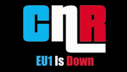 a logo that says cnr eu1 come back on a black background