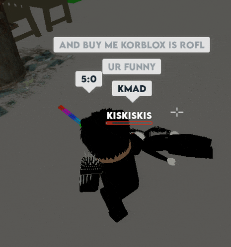 a screenshot of a video game that says and buy me korblox is rofl