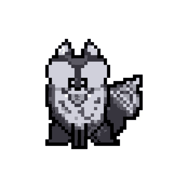 a pixel art drawing of a husky with a red eye