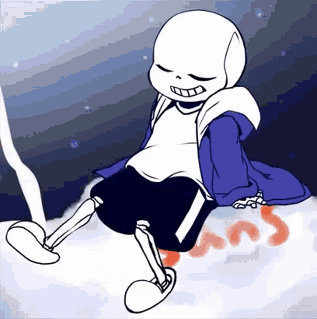 a drawing of a skeleton sitting on top of a snow covered surface .