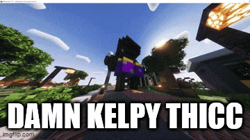 a screenshot of a minecraft world with the words damn kelpy thicc