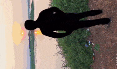 a silhouette of a person standing in front of a lake