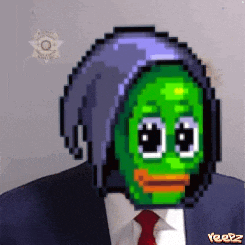 a pixel art of a man in a suit and tie with a green face