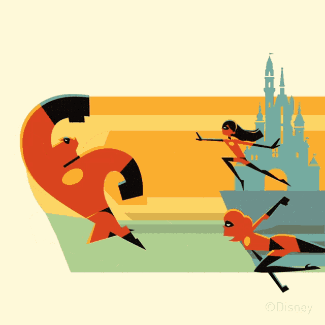 an illustration of the incredibles with the disney logo on the bottom right