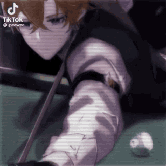 a tik tok video of a man playing pool with a cue