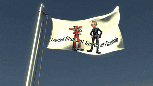 a united states of spinoy et fantasio flag is flying in the wind
