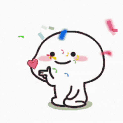 a white cartoon character is holding a heart in his hand surrounded by confetti .