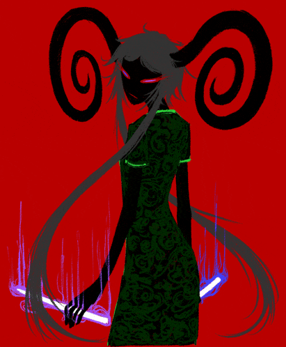 a drawing of a woman with horns holding a sword