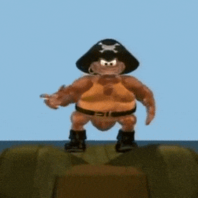 a cartoon character wearing a pirate hat with a skull and crossbones on it