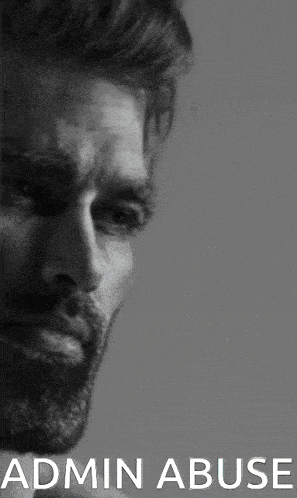 a black and white photo of a man with the words admin abuse written below him