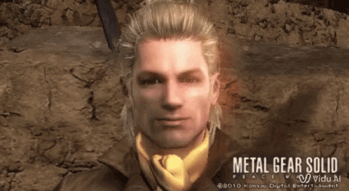 a man sticking his tongue out in front of a metal gear solid sign
