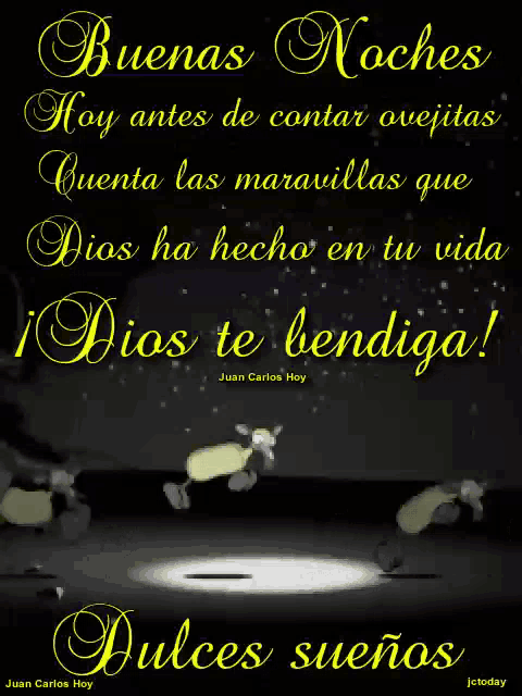 a poster that says buenas noches with a picture of a sheep