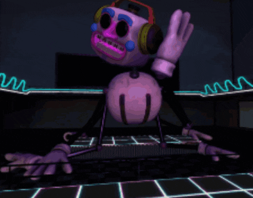 a cartoon character wearing headphones is standing on a keyboard