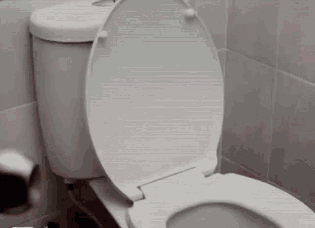 a white toilet with the lid up in a bathroom
