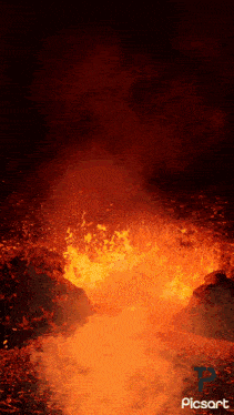 a picture of a volcano with the word picsart on the bottom