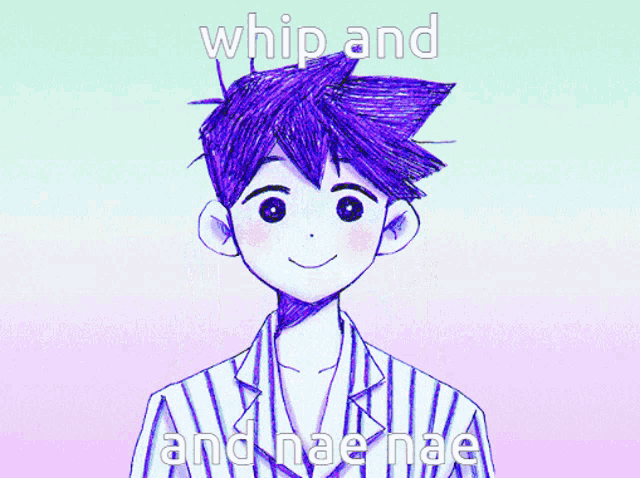 a group of anime characters standing next to each other with the words whip and and nae nae written on the bottom