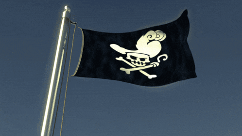 a black and white pirate flag with a skull and crossbones