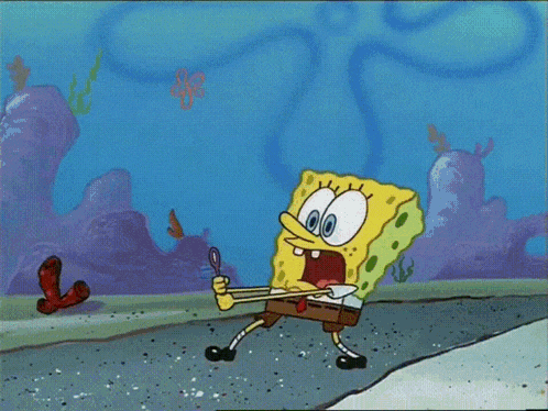 a cartoon of spongebob playing a trumpet and a picture of luigi