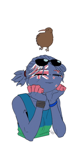 a drawing of a person with a bird on top of their head