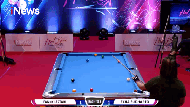 fanny lestari is playing pool against echa sudharto